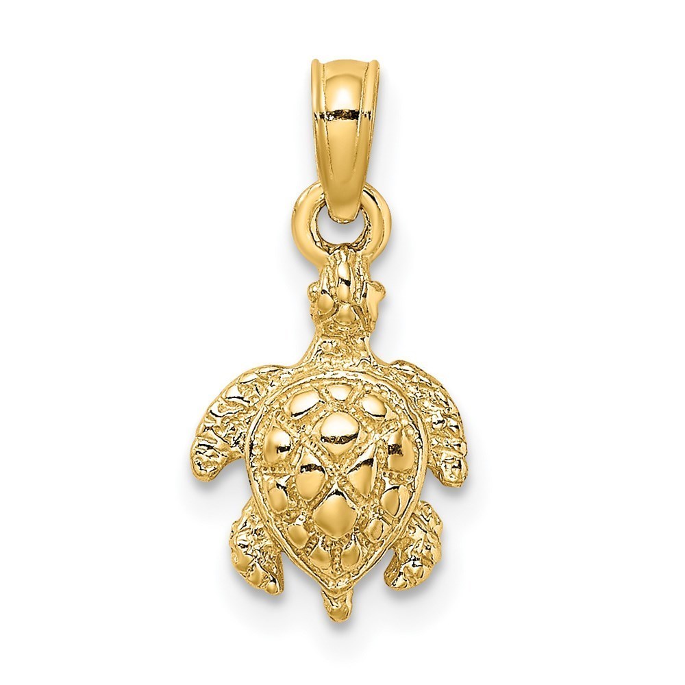 14k Yellow Gold Mini Textured Sea Turtle Necklace Charm Pendant